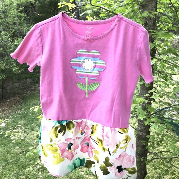 Upcycled Girl’s Shirt Size 12: Handmade Long T-Shirt Pink Floral Ruffled Top - Picture 7 of 10